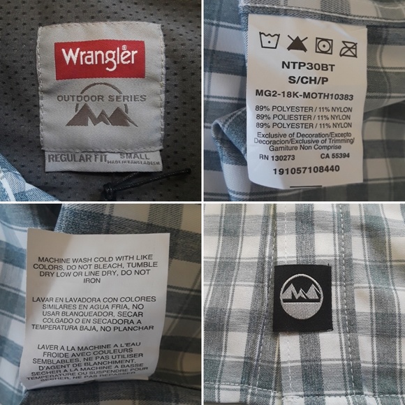 Wrangler Outdoor Series Mens Long Sleeve Plaid Shirt Small Reg Fit Performance - Picture 7 of 8